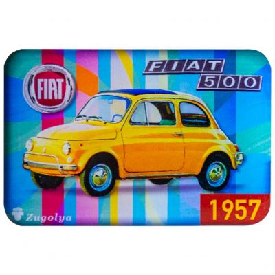 Retro hűtőmágnes 6 x 4cm, Fiat 500, sárga Autós kult termékek alkatrész vásárlás, árak